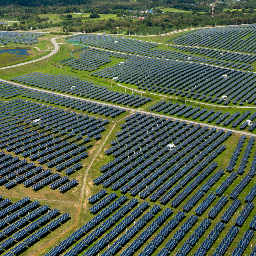 Aerial photo of a solar park in the UK